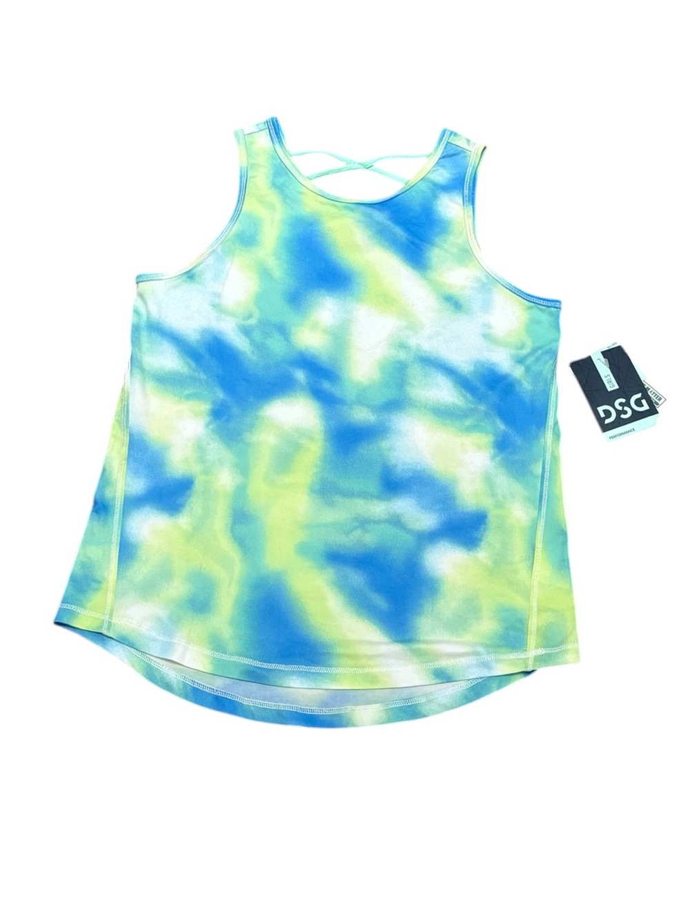 DSG Tie-Dye Active Tank - Blue & Lime Green, Size YL NEW